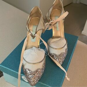 Betsey Johnson Glitter Heels - Silver and Cream